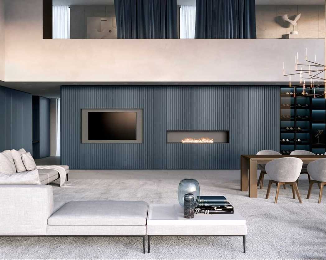 Open Concept Modern Living Room with built-in wall units. Open Concept Modern Living Room with built-in wall units.